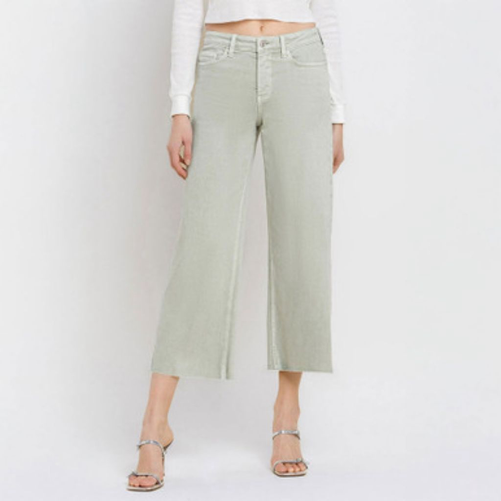 Women's Joe's Jeans Wide Leg Crop Jeans Size 33 Pale Sage Green Spring Summer